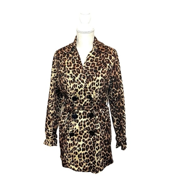 Vertigo Paris double breasted tie belt cheetah print trench coat Size M - Picture 3 of 11